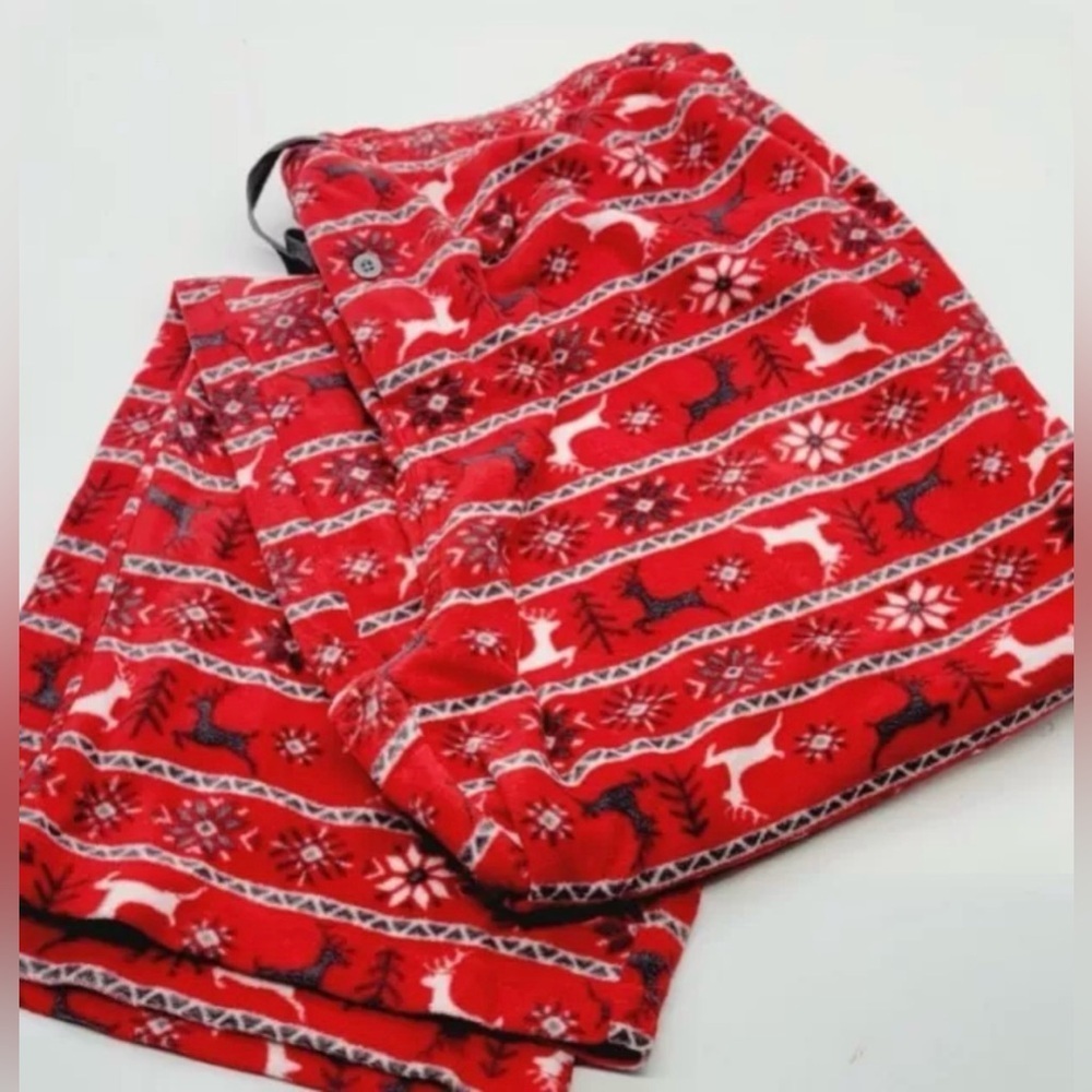 Christmas Pajama pants unisex Reindeer drawstring waist large fleece